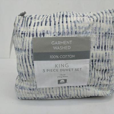 Garment Washed 100% Cotton King 3-Piece Duvet Set - New
