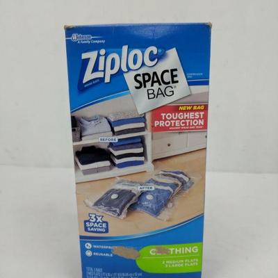 Ziploc Space Bag, 2 Medium Flats, 3 Large Flats - New