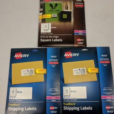 Avery Print-to-the-Edge Square Labels, (2) TrueBlock Shipping Labels - New