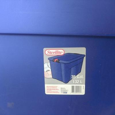 Various Storage Bins: Pink, 2 Blue, Gray - Without Lids