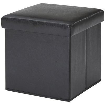 Mainstays Ultra Collapsible Storage Ottoman, Black Faux Leather - New