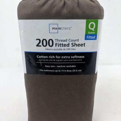 Mainstays 200 Thread Count Fitted Sheets, Queen, Brown - New