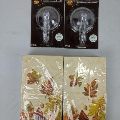 Fall Napkins 2 Pack, Suction Clamp Wreath Hanger 2 Pack - New