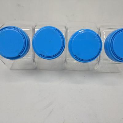 Clear/Blue Plastic Containers, Set of 4 - New