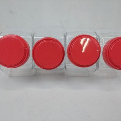 Clear/Red Plastic Containers, Set of 4 - New