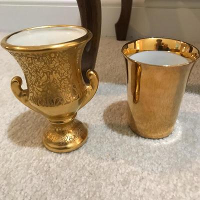  Lot 325 - Music Box, Stool and Gold Vases