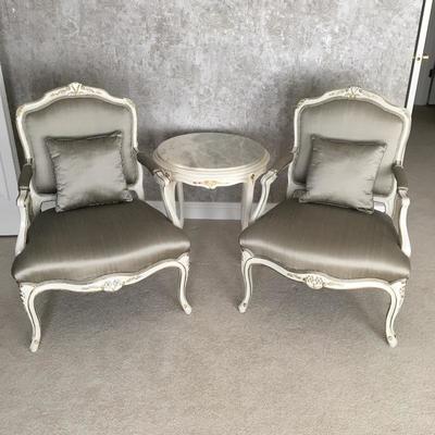Lot 308 - Pair of Silk Chairs and Table