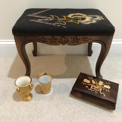  Lot 325 - Music Box, Stool and Gold Vases
