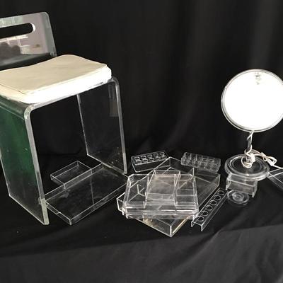 Lot 303 - Lucite Vanity Seat and accessories