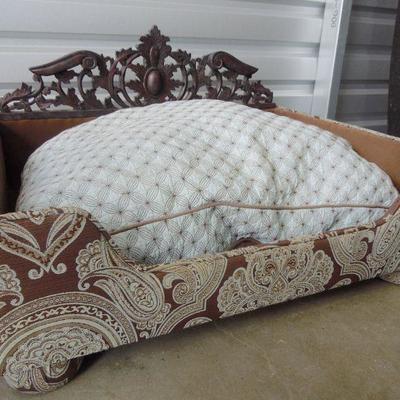 Lot 179: Luxury Dog Bed: Antique Carved Wood Headboard 