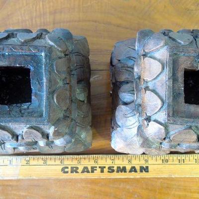 Lot 189: Carved Wood Heavy Candle Holder Bases