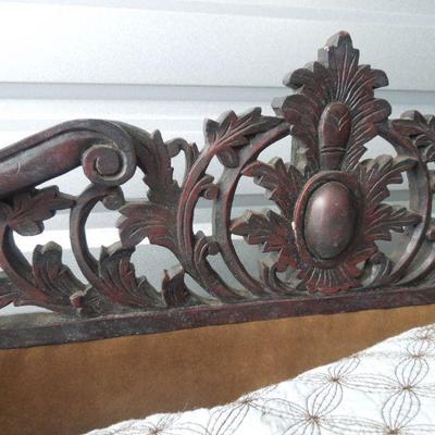 Lot 179: Luxury Dog Bed: Antique Carved Wood Headboard 