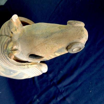 Lot 64: Signed Wood Fired Clay Horse with Saddle Figure