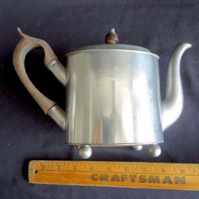 Lot 130: 4 Pieces of Vintage Pewter Serving Pieces Teapot