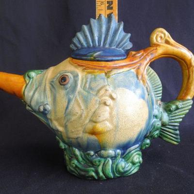 Lot 126: Majolica Style Fish Teapot 20th Century