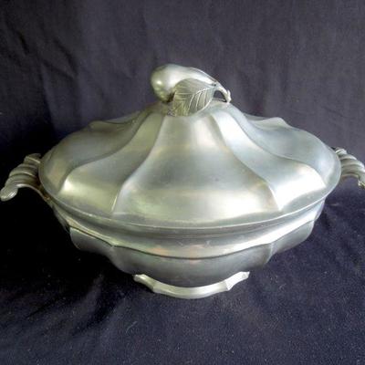 Lot 132: Vintage Covered Pewter Tureen with Fig Finial