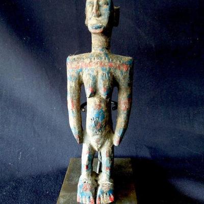 Lot 76: Antique African Effigy Carving with Brass Stand 19th - 20th Century