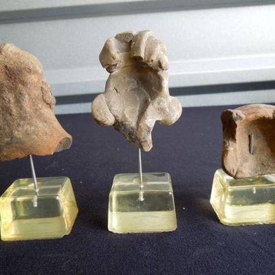 Lot 97: Six Replica Pre-Columbian Clay Heads Mounted on Base