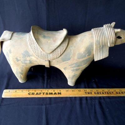 Lot 64: Signed Wood Fired Clay Horse with Saddle Figure