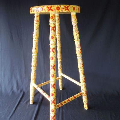 Lot 68: Tole Painted Wooden Bar Stool