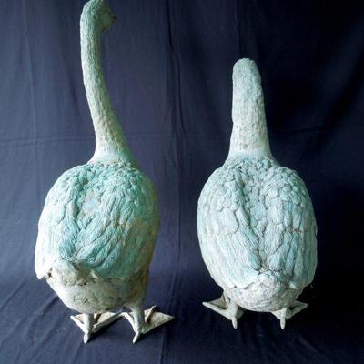 Lot 66: Pair of Verdigris Garden Geese With Spitter Fountain