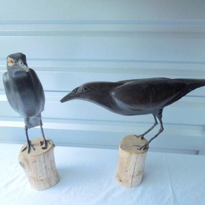 Lot 50: Pair of Wood Carved Black Birds 