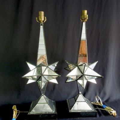 Lot 136: Pair of Retro Atomic Mirror Paneled Star Lamps