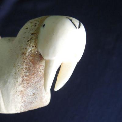 Lot 104: Inuit Double Walrus Carved Bone Signed Figure