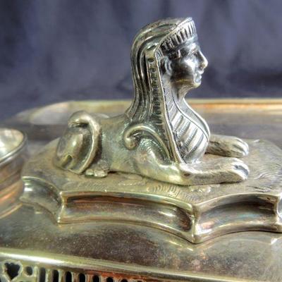 Lot 122: Egyptian Revival Sphinx Double Ink Well Set English 19th Century