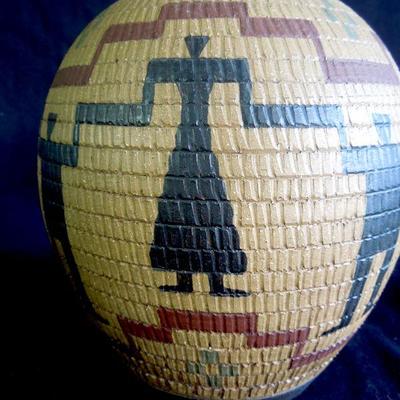 Lot 129: Native American Basket Pottery Covered Vessel