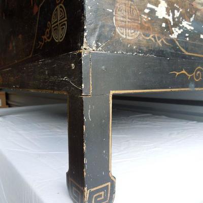 Lot 42A: Antique Hand Painted Oriental Black Trunk with Stand 19th Century