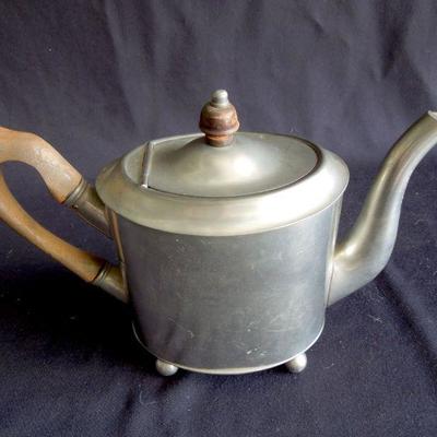 Lot 130: 4 Pieces of Vintage Pewter Serving Pieces Teapot