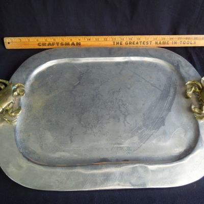 Lot 131: Nickel and Brass Crab Accent Serving Platter Tray