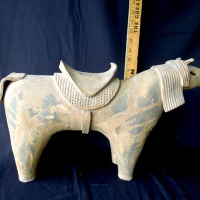 Lot 64: Signed Wood Fired Clay Horse with Saddle Figure
