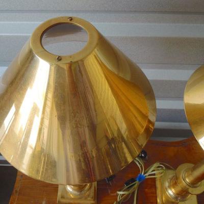 Lot 194:  Pair of Art Deco Brass Lamps With Brass Shades