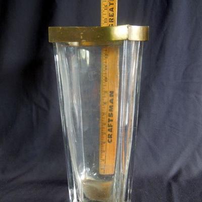 Lot 121: Antique Art Nouveau Crystal 14" Vase With Brass Rim 