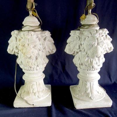 Lot 135: Pair of Cement Lion Head Lamp Bases 20th Century Neoclassical