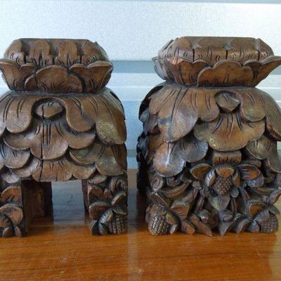 Lot 189: Carved Wood Heavy Candle Holder Bases