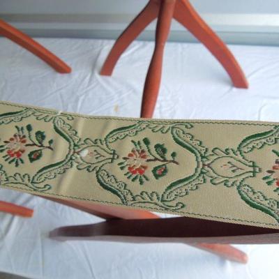 Lot 47: Two Vintage Wood and Embroidered Ribbon Folding Luggage Racks