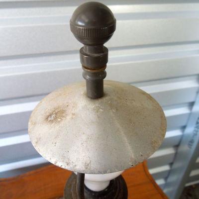 Lot 185: Marble Base Antique Lamp with Fitted Cloth Shade