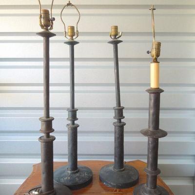 Lot 191: Four Vintage Painted Metal Early American Reproduction Lamps