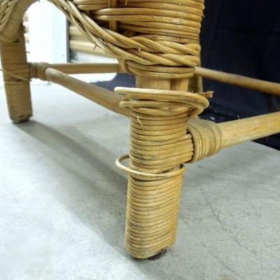 Lot 210: Mid Century Wicker Patio Chair and Cane Foot Stool