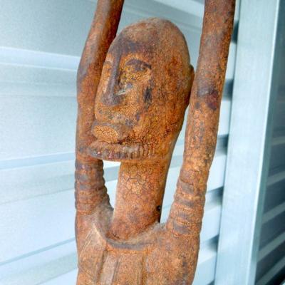 Lot 58: Dogon Male Figure With Raised Arms Wood Statue