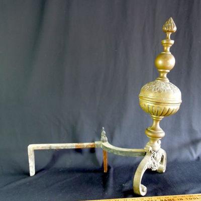 Lot 139: Pair of Large Ornate Victorian Brass Fireplace Andirons 