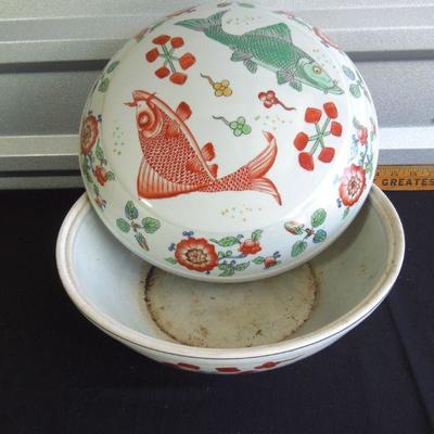 Lot 95: Antique Japanese Porcelain Rice Bowl with Coi