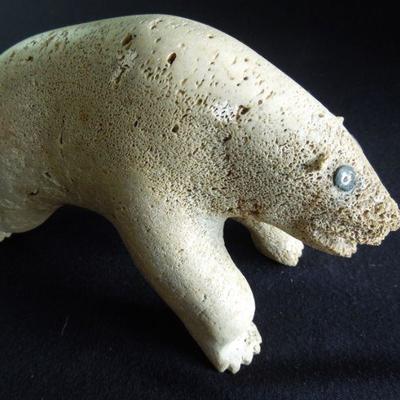 Lot 109: Carved Bone Polar Bear Inuit Art 19th -20th Century