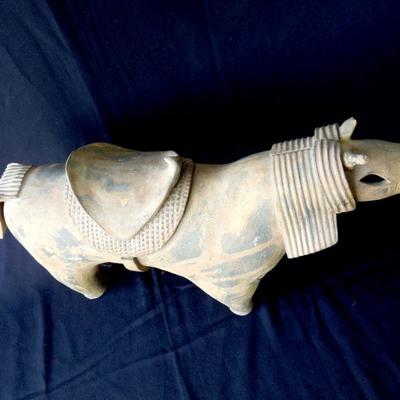 Lot 64: Signed Wood Fired Clay Horse with Saddle Figure