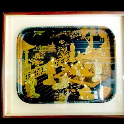 Lot 146: Antique Japanese Maki-e Lacquer Tray in Frame 19th Century
