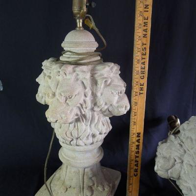 Lot 135: Pair of Cement Lion Head Lamp Bases 20th Century Neoclassical