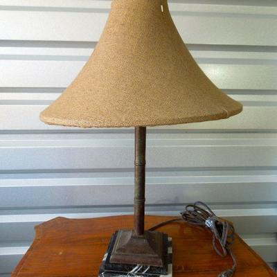 Lot 185: Marble Base Antique Lamp with Fitted Cloth Shade